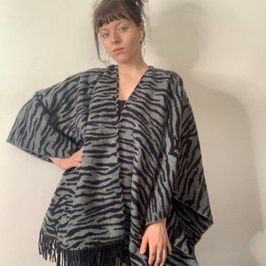 funky grey and black warm zebra printed cape